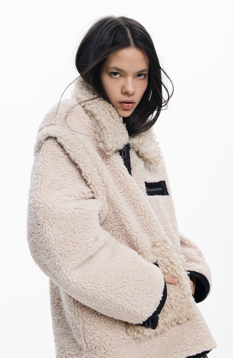 Desigual Faux Shearling Bomber Jacket, Alternate, color, Beige