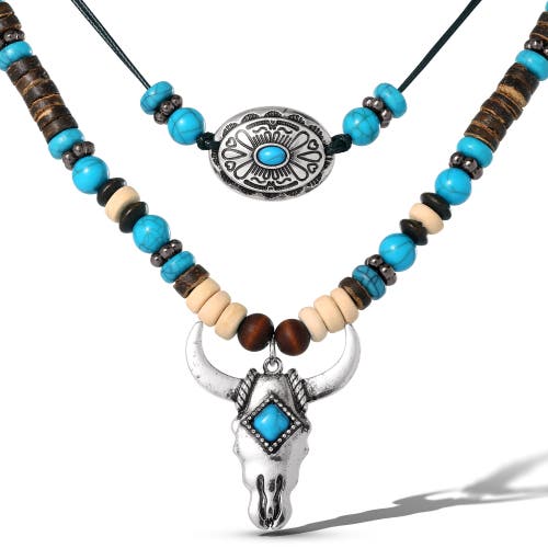 Jessica Simpson Beaded Layered Necklace In Blue