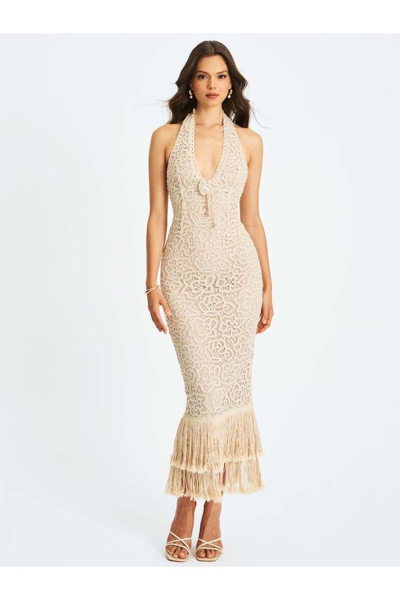 Faelyn Double Fringe Crochet Halter Maxi Dress, Alternate, color, Off-white