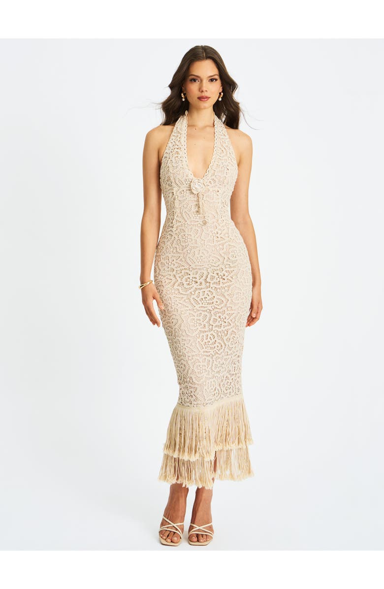 Miss Circle Faelyn Double Fringe Crochet Halter Maxi Dress, Alternate, color, Off-White