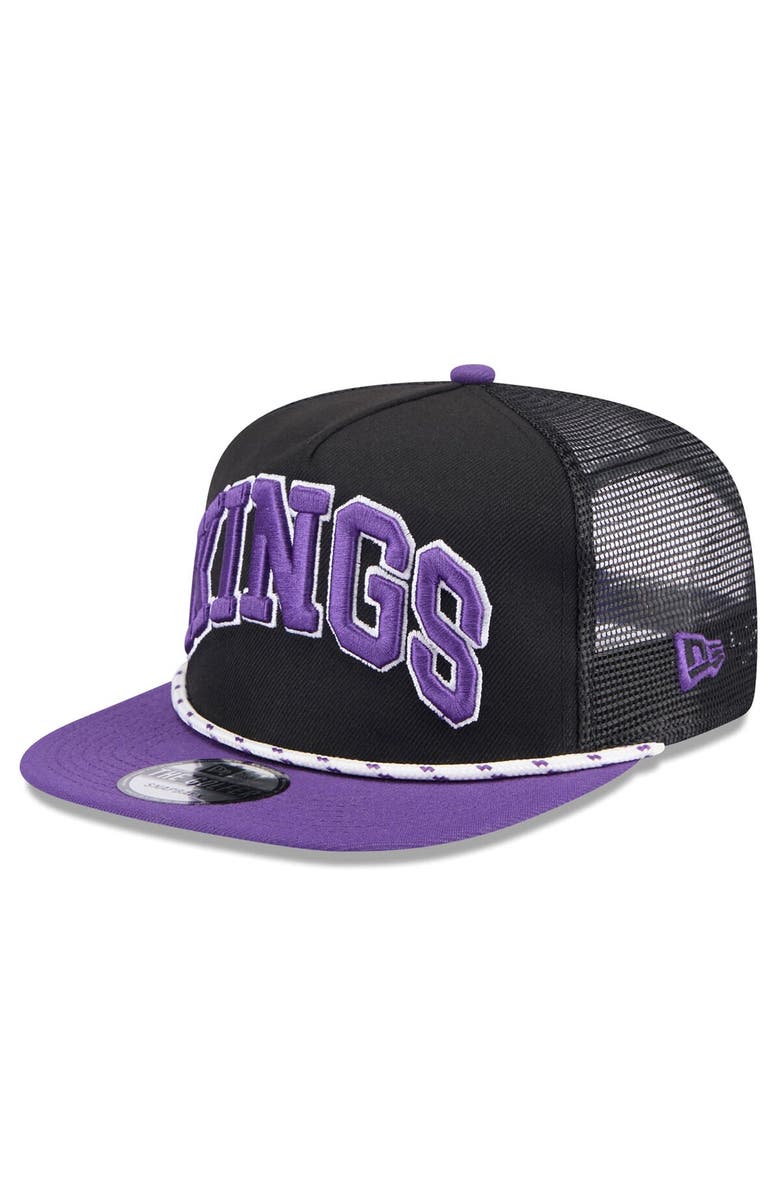 New Era Men's New Era Black/Purple Sacramento Kings Throwback Team Arch Golfer Snapback Hat, Alternate, color,