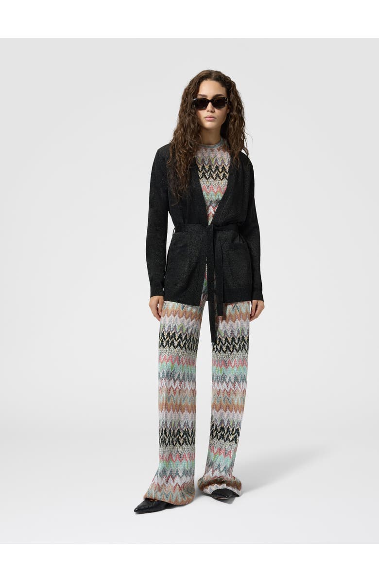 Missoni Lamé Fabric Cardigan With Belt, Alternate, color, Black