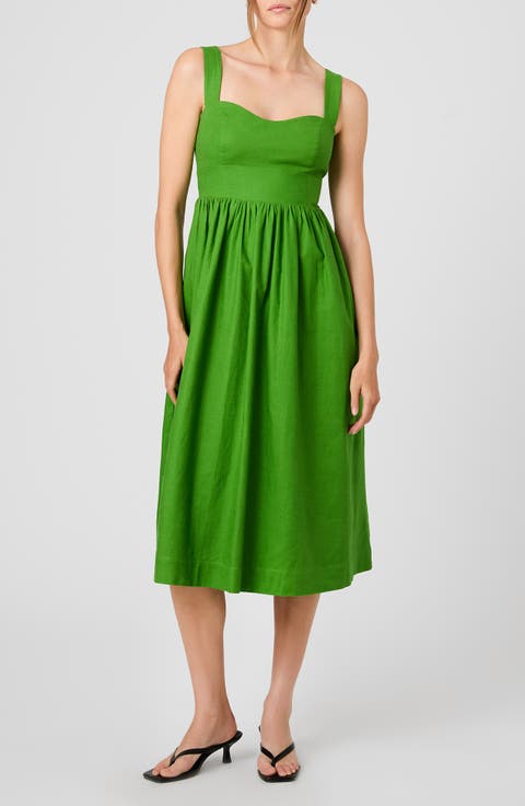 Linen Blend Midi Dress
