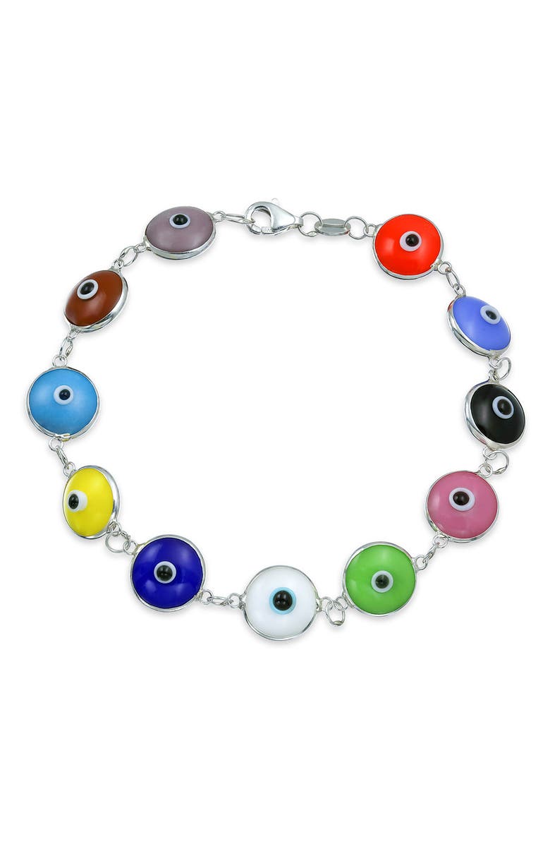 BLING JEWELRY Sterling Silver Evil Eye Glass Link Necklace, Main, color,