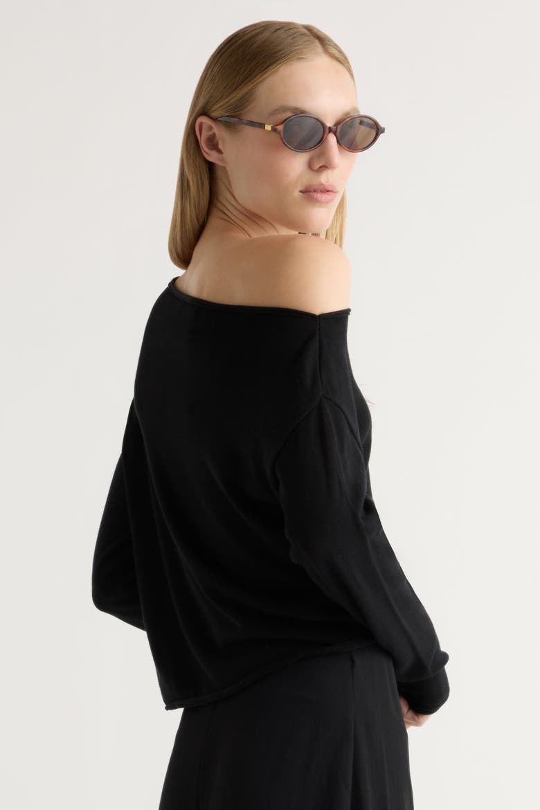 Hachi Tencel-Wool Off-Shoulder Sweater, Alternate, color, Black