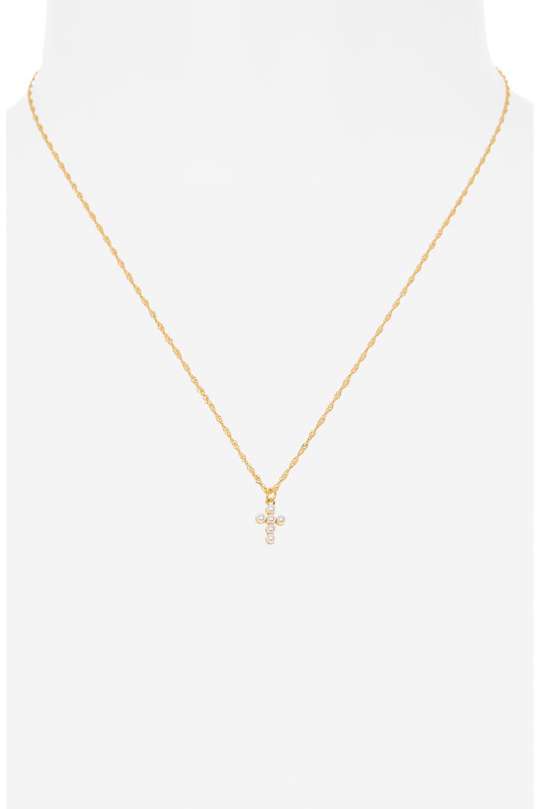 Faux Pearl Beaded Cross Necklace, Alternate, color, GOLD