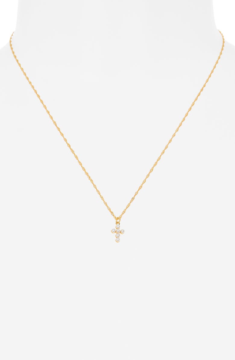 Argento Vivo Sterling Silver Faux Pearl Beaded Cross Necklace, Alternate, color, Gold