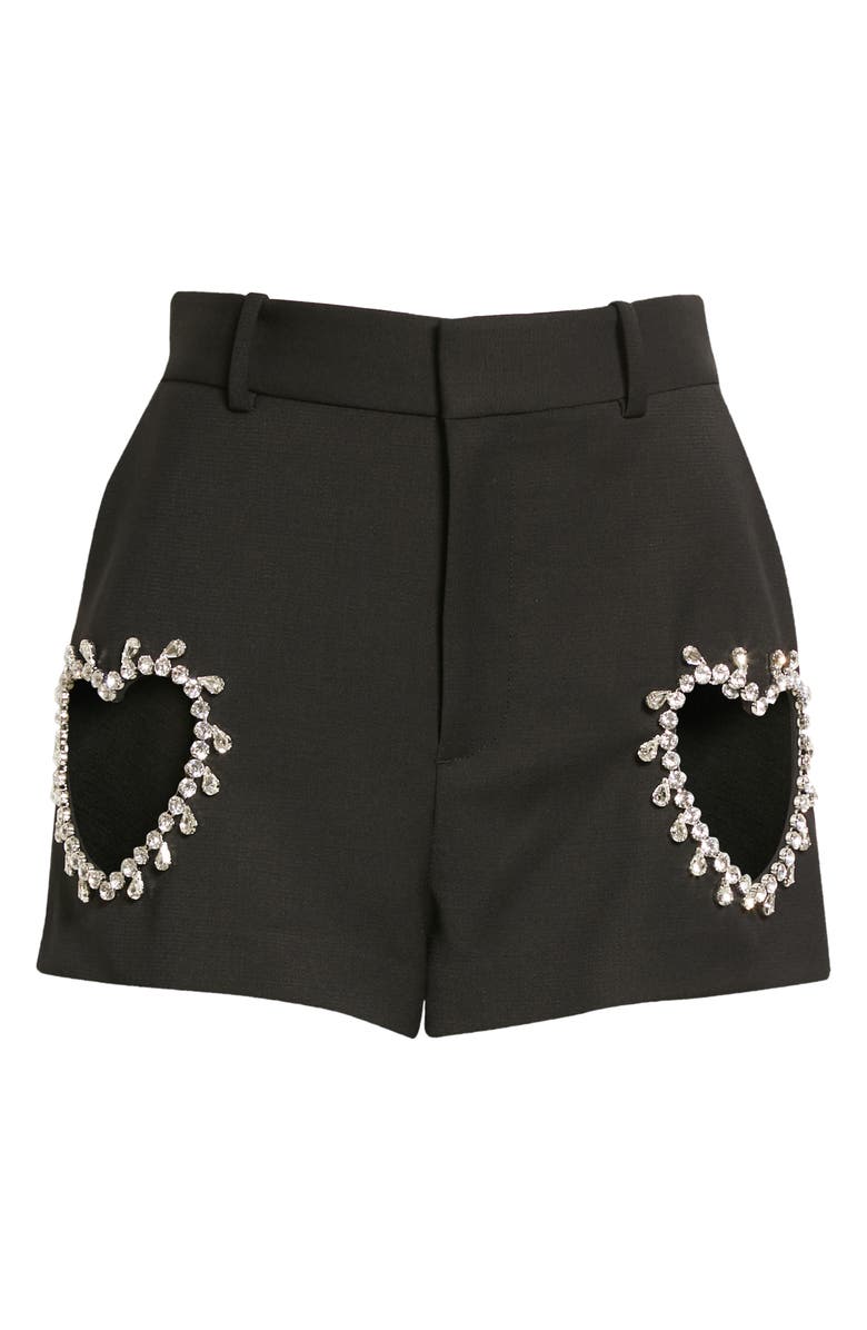 Area Crystal Heart Cutout Shorts, Alternate, color,