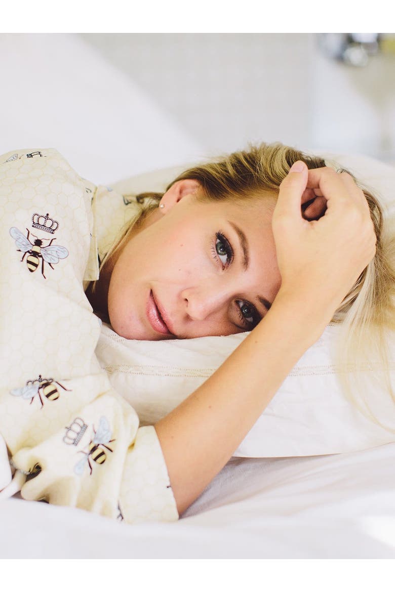 Floral Flannel Long-Sleeved Pajama Set, Alternate, color, Queen Bee