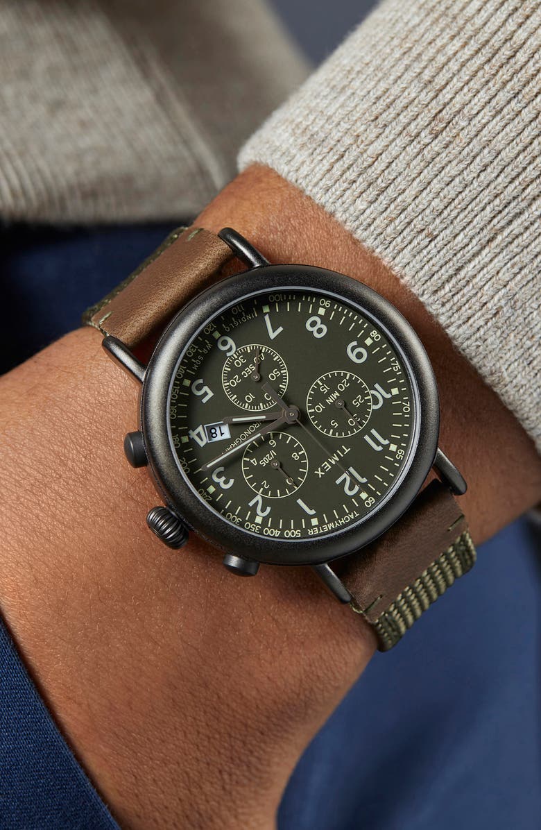 Timex<sup>®</sup> Standard Chronograph Textile & Leather Strap Watch, 41mm, Alternate, color, 