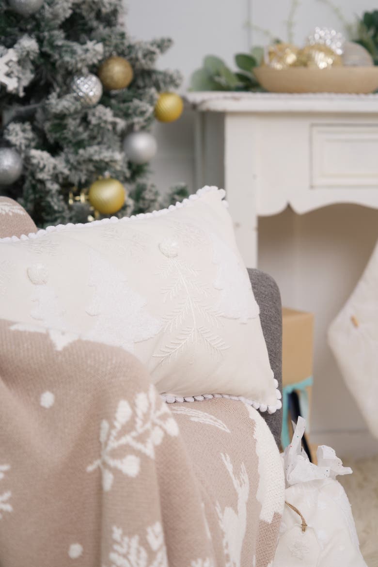 Yuletide Frost Christmas Winter Throw Blanket, Alternate, color, White