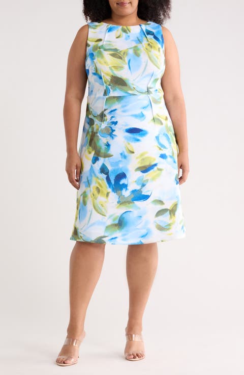 Floral Sleeveless Scuba Fit & Flare Dress (Plus)