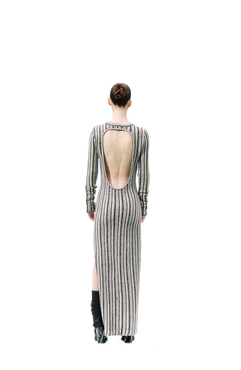Labeca London Juniper Backless Striped Wool Maxi Dress, Alternate, color, Black
