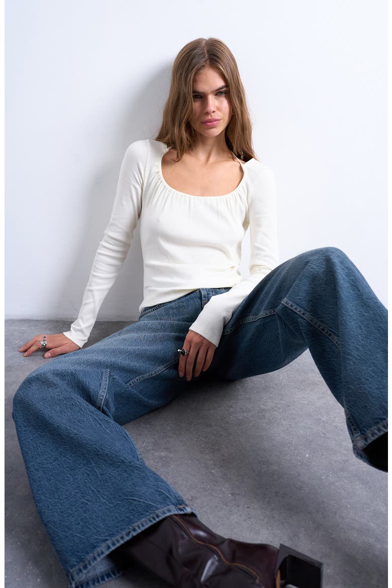 Scoop Neck Long Sleeve Rib Top, Alternate, color, IVORY
