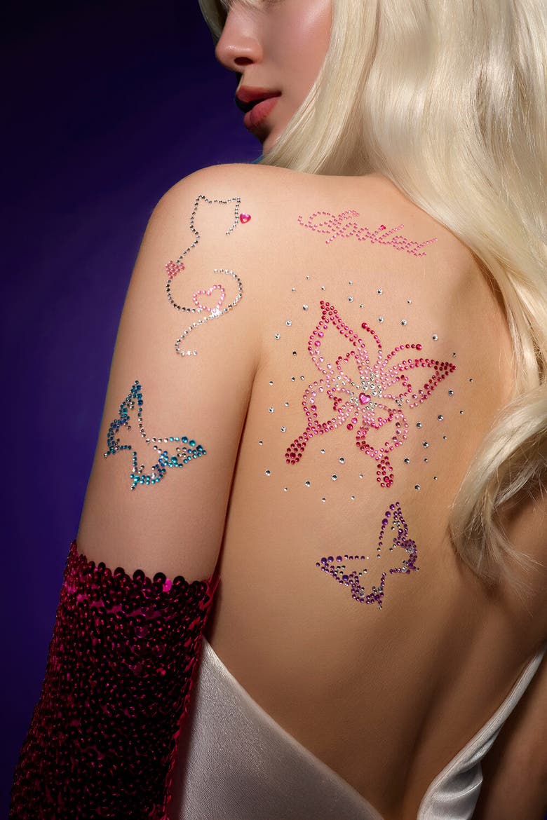 Butterfly Girl Rhinestone Tattoo Set, Alternate, color, Pink
