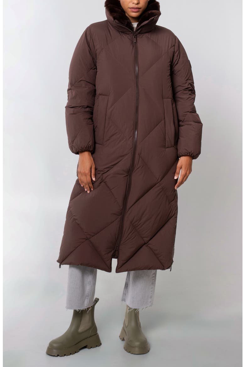 Dida Faux Fur Trim Water Repellent Down Puffer Coat, Main, color, DARK COFFEE