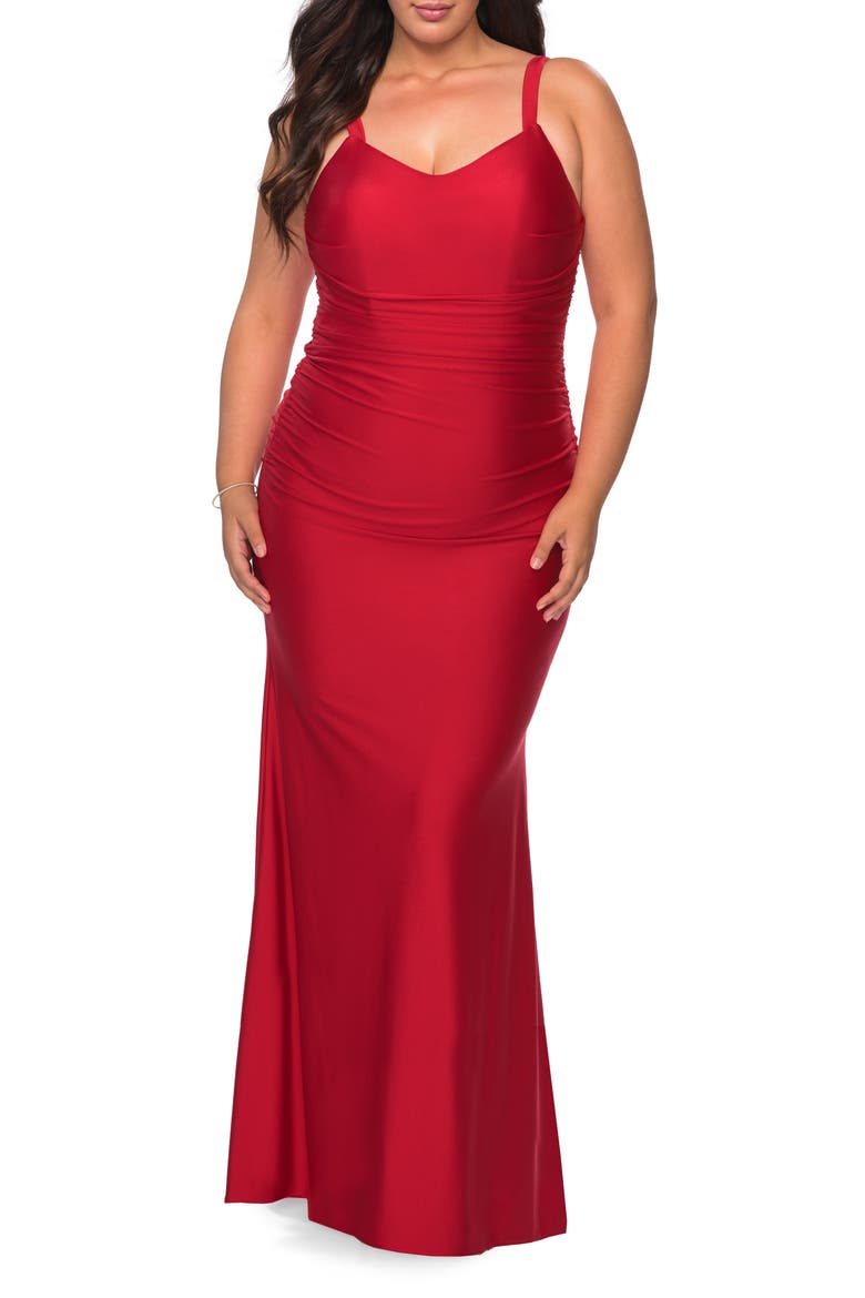 Long Ruched Plus Size Jersey Dress, Main, color, Red