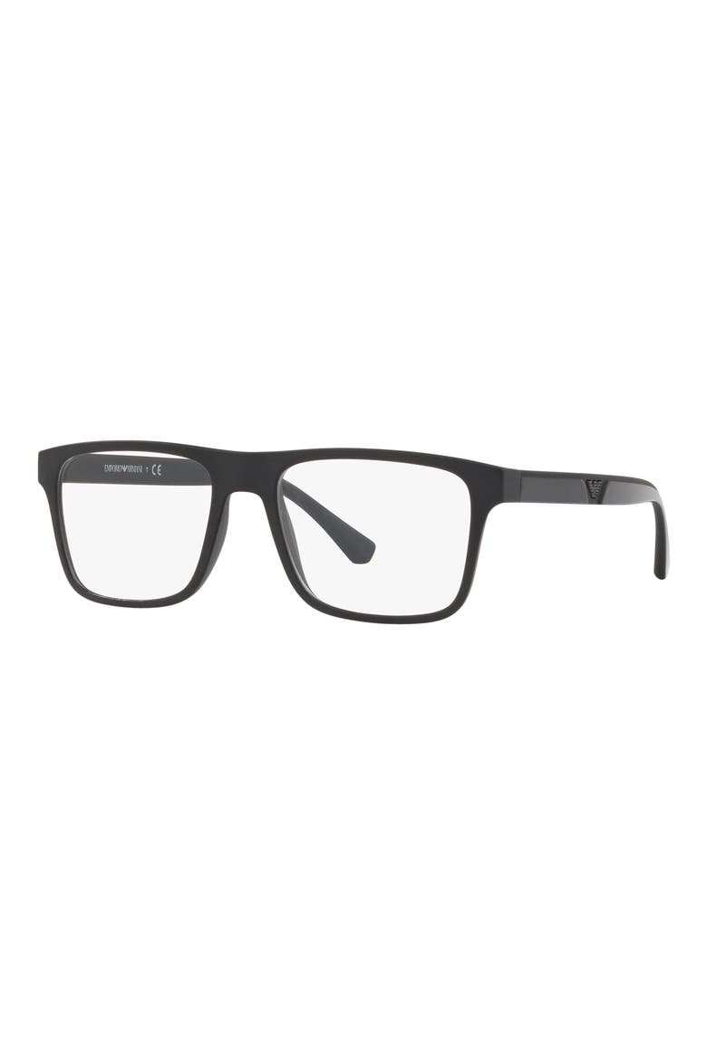 52mm Rectangle Optical Glasses, Alternate, color, MATTE BLACK / CLEAR