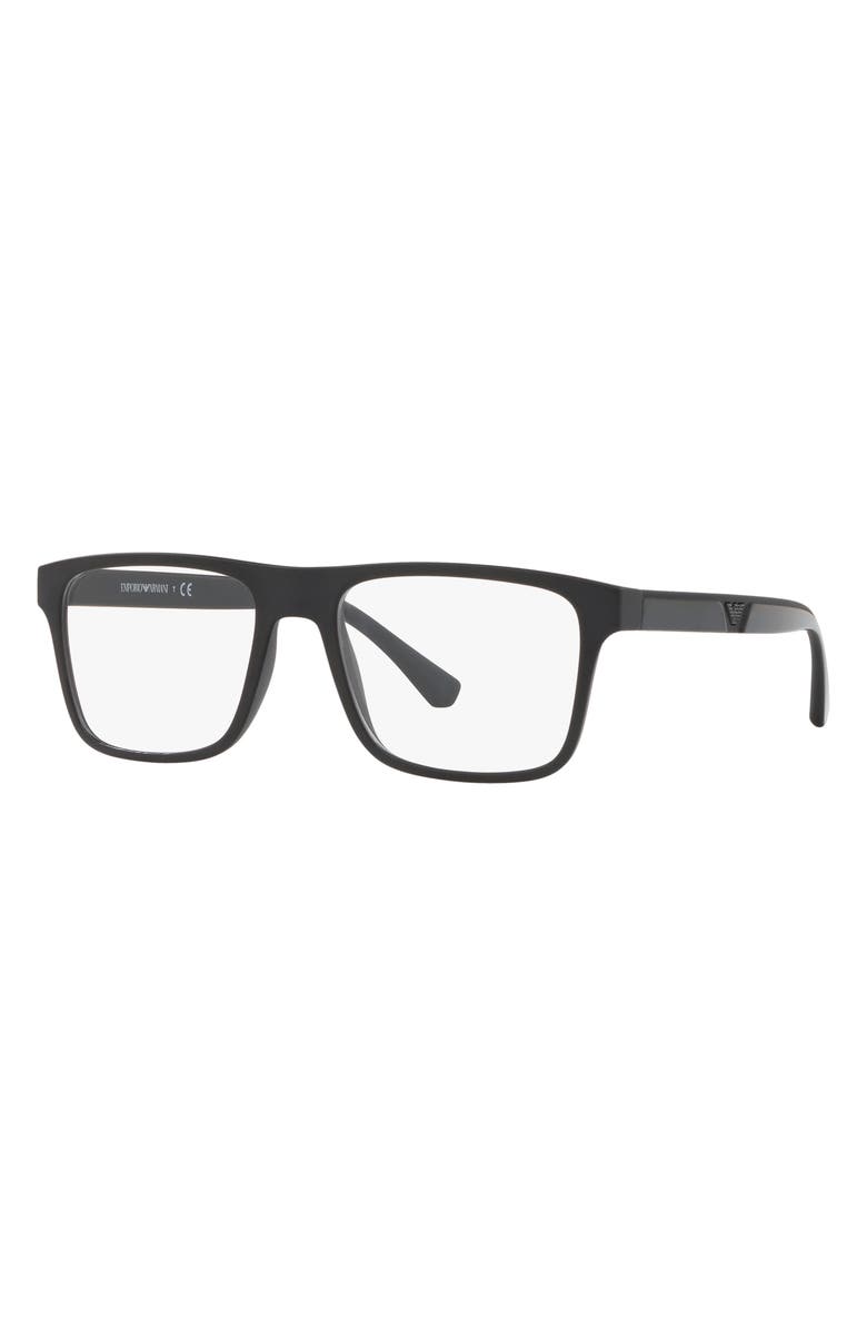 Emporio Armani 52mm Rectangle Optical Glasses, Alternate, color, Matte Black / Clear