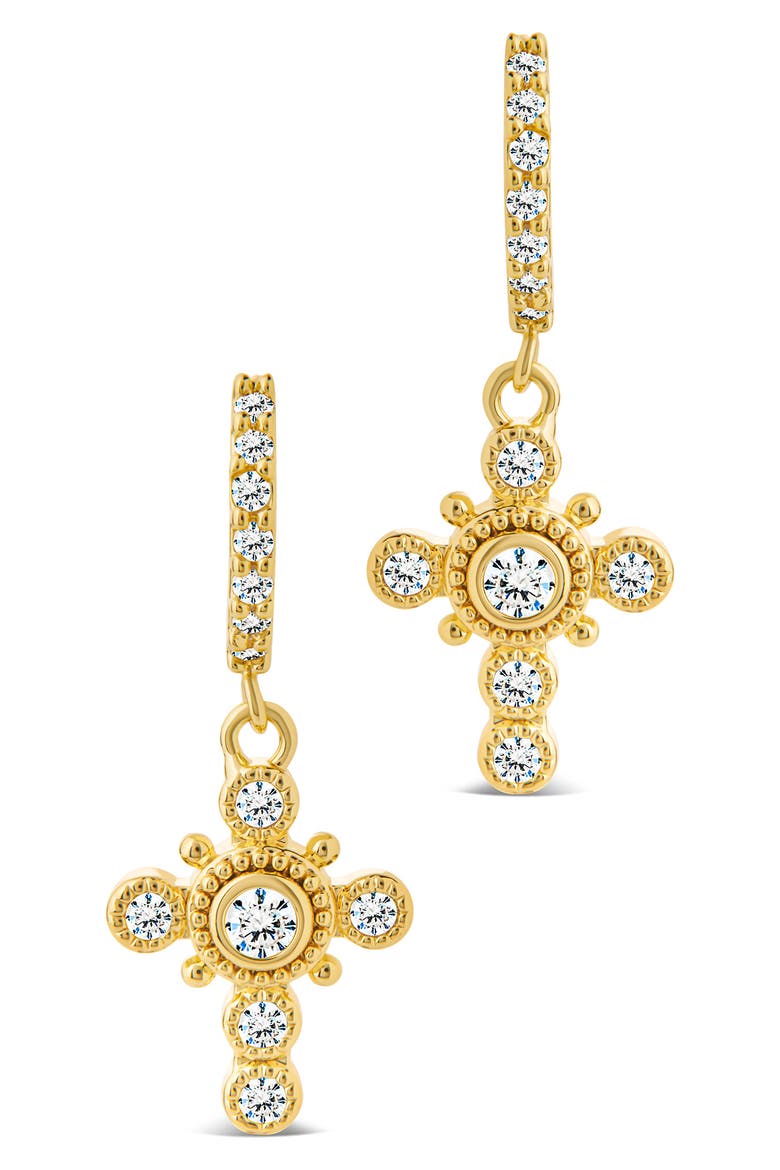 Lisbeth Micro Hoop Cubic Zirconia Cross Drop Earrings, Alternate, color, GOLD