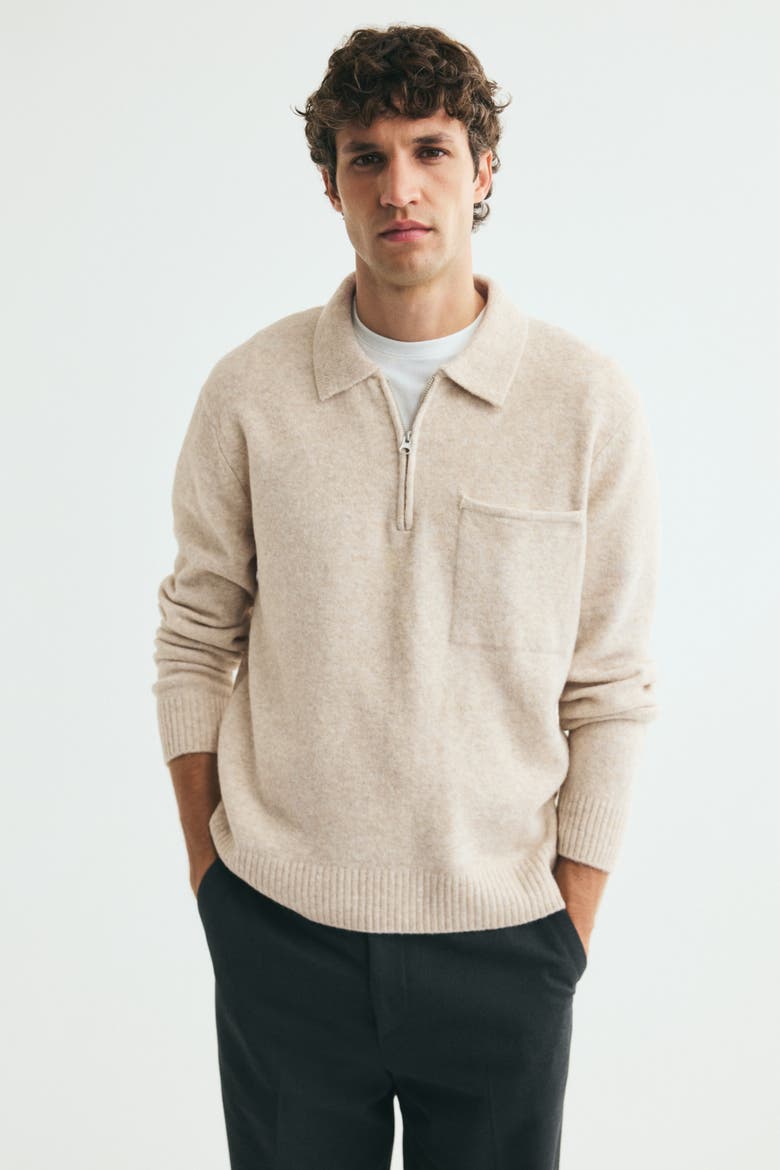 Regular-fit Knit Polo Shirt, Main, color, Light beige melange