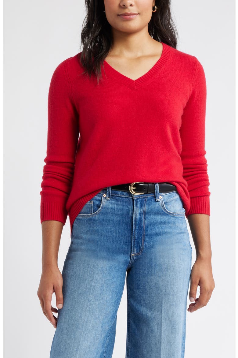 Cashmere V-Neck Sweater, Main, color, RED LYCHEE