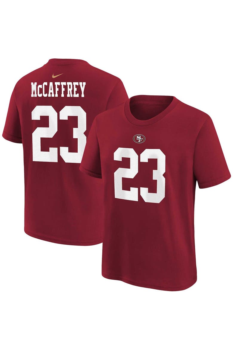 Youth Nike Christian McCaffrey Scarlet San Francisco 49ers Player Name & Number T-Shirt, Main, color, Scarlet