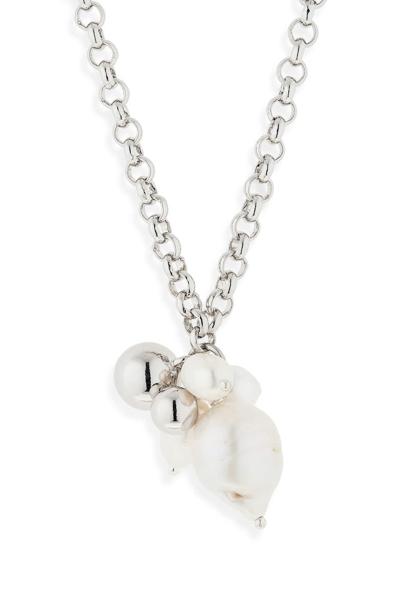 Mickey Faux Pearl & Freshwater Pearl Pendant Necklace, Main, color, PALLADIUM