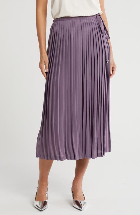 Pleated Silk Midi Skirt