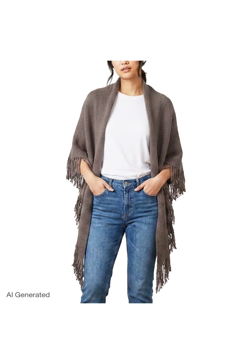 Knitted Triangle Scarf Wrap with Fringe, Alternate, color, HEATHER