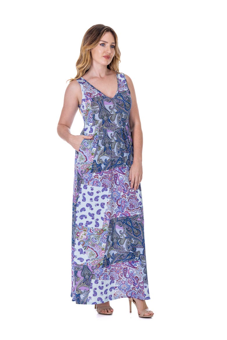 Paisley Sleeveless V-Neck Maxi Dress With Pockets, Alternate, color, Purple Multi