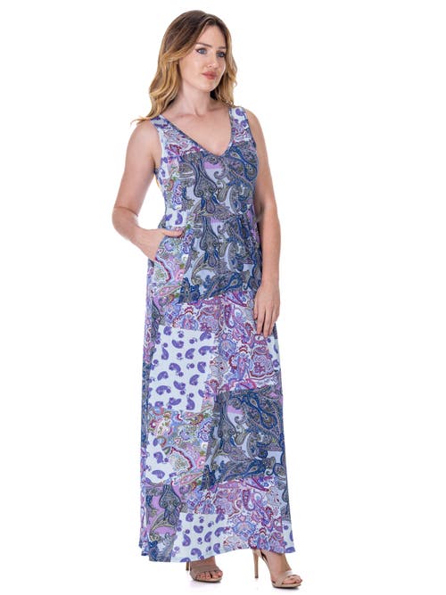 24seven Comfort Apparel Paisley Sleeveless V-neck Maxi Dress With Pockets In Multi