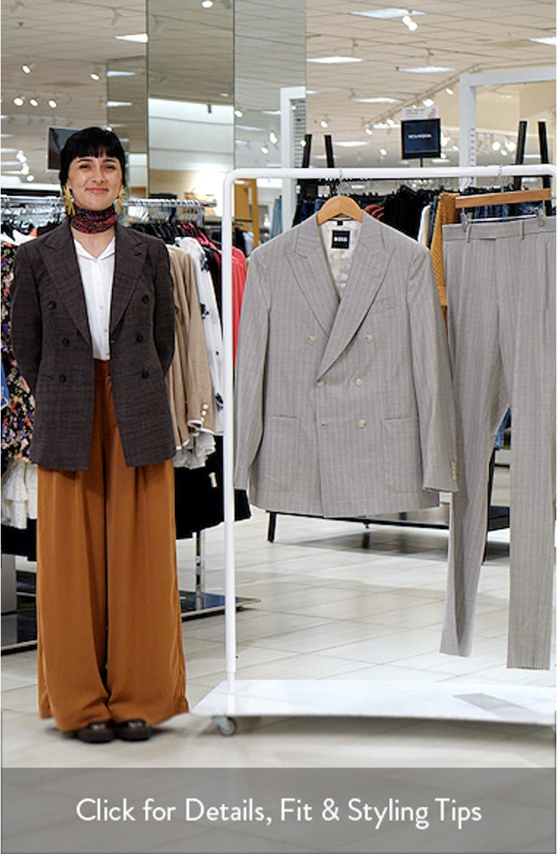 Huge Slim Fit Grey Pinstripe Double Breasted Virgin Wool Suit, sales video thumbnail