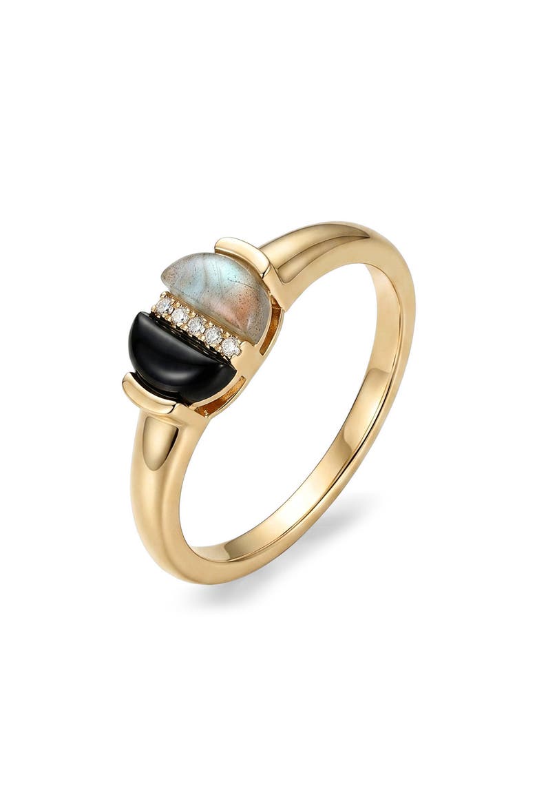 14k Gold Plated Labradorite & Onyx Ring, Alternate, color, GREEN/ BLACK