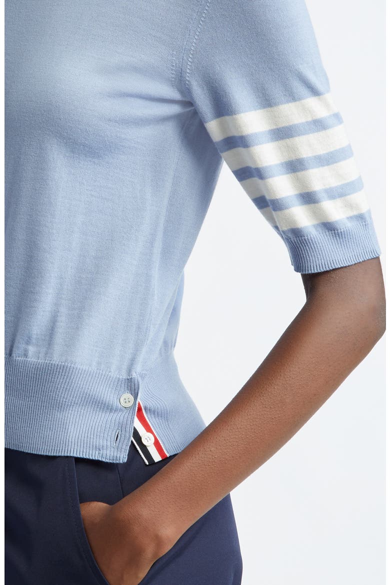 4-Bar Short Sleeve Wool & Cashmere Sweater, Alternate, color, LIGHT BLUE