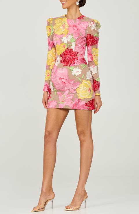 Isalia Long Sleeve Mini Dress Floral Cream