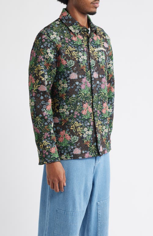 Pleasures Floral Jacquard Snap-up Overshirt In Black