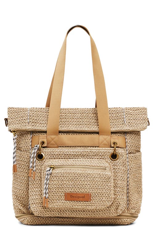 Desigual Big Expandable Straw Backpack In Brown