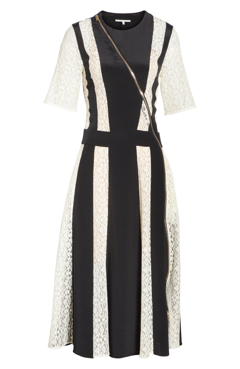 Stella McCartney Lace Stripe Silk Dress, Alternate, color, Black