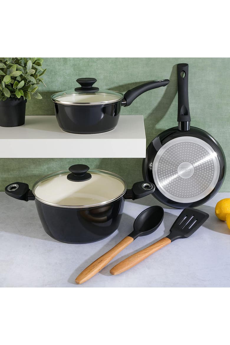 Plaza Cafe 7 Piece Forged Aluminum Cookware Set, Alternate, color, Black