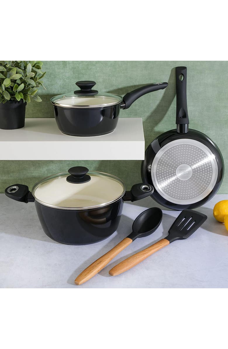 Gibson Home Plaza Cafe 7 Piece Forged Aluminum Cookware Set, Alternate, color, Black