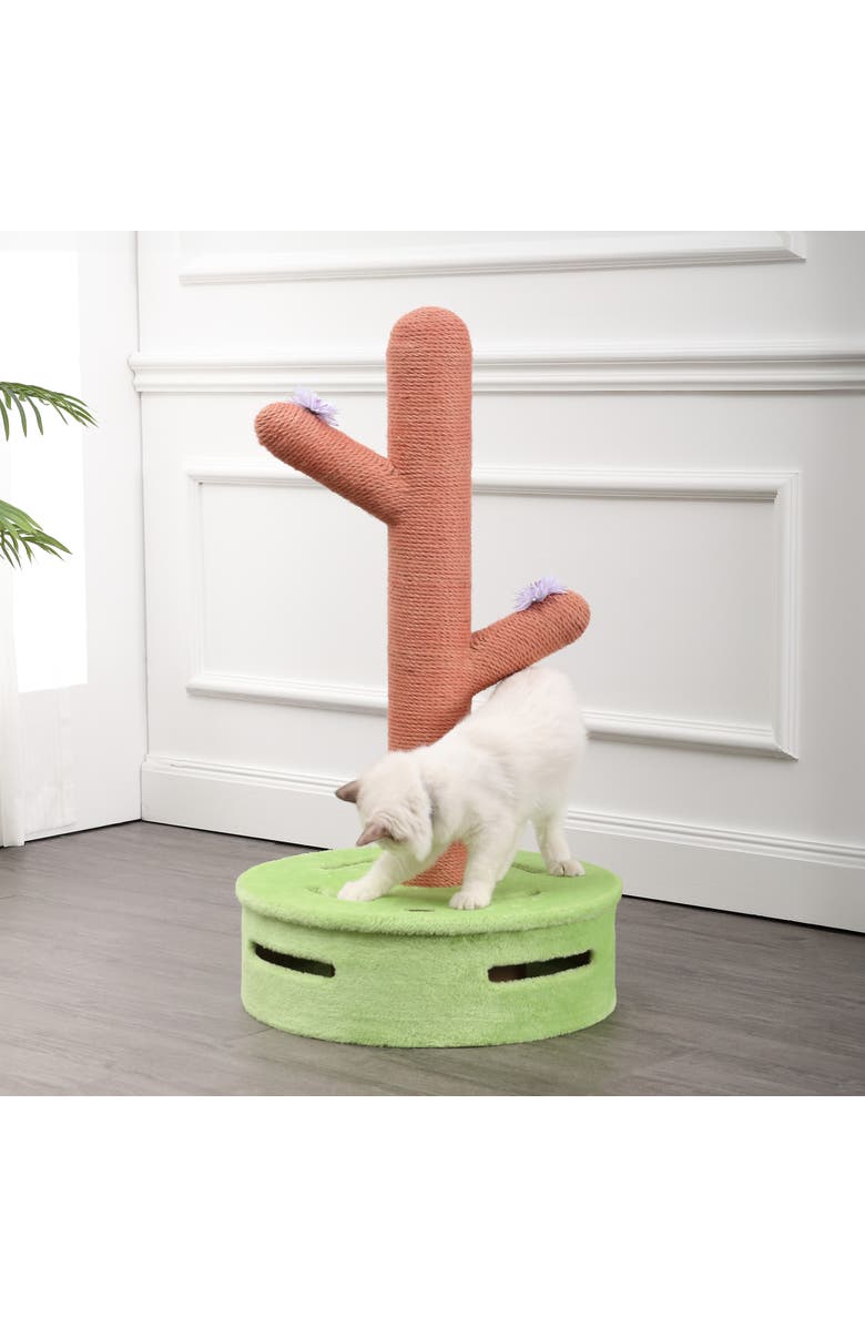 The Licker Store Rosa Modern Jute Cactus Cat Scratching Post with Flower Toys and Built-In Bell Toys, Alternate, color, Pink