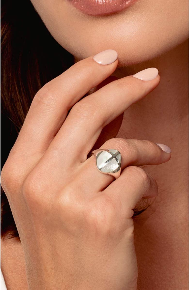 Rizen Jewelry Mother Of Pearl Cross Ring, Alternate, color, Sterling Silver