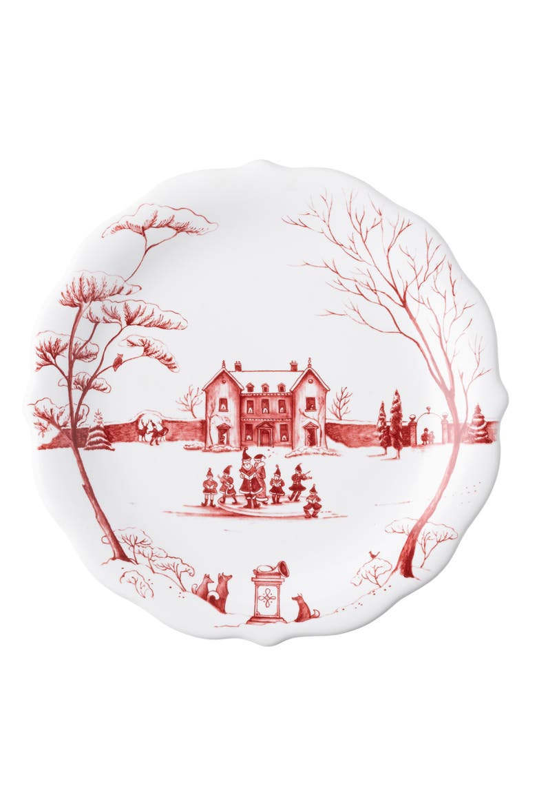 Country Estate Winter Frolic Set of 4 Party Plates, Alternate, color, RUBY