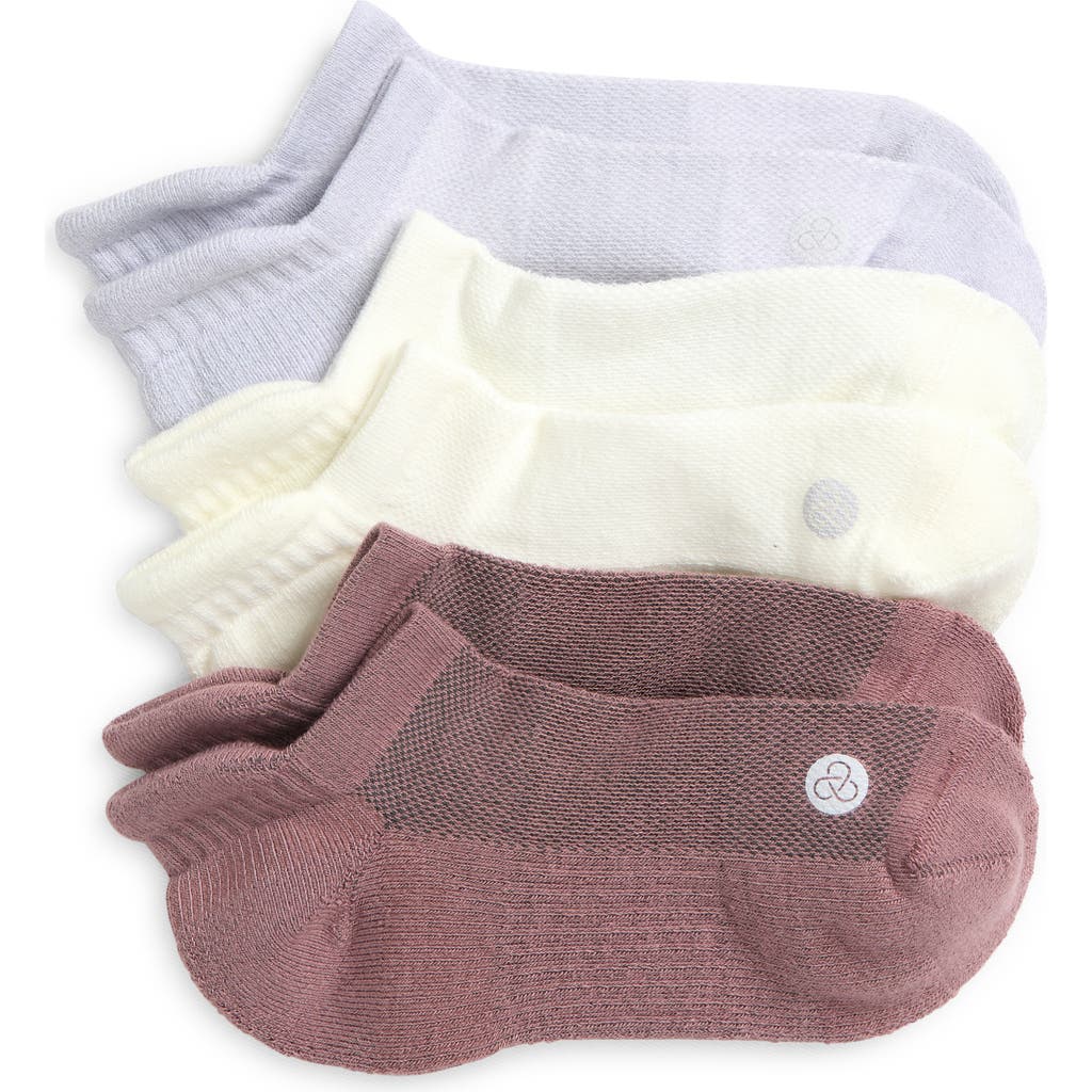 Zella Assorted 3-pack Tab Ankle Socks In Purple Morn
