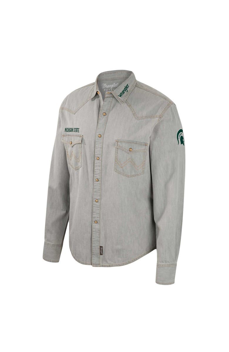 COLOSSEUM Men's Colosseum x Wrangler Gray Michigan State Spartans Cowboy Cut Western Full-Snap Long Sleeve Shirt, Alternate, color, Gray