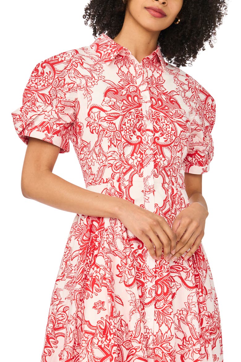 Floral Short Sleeve Cotton Fit & Flare Shirtdress, Alternate, color, CLASSIC CHERRY