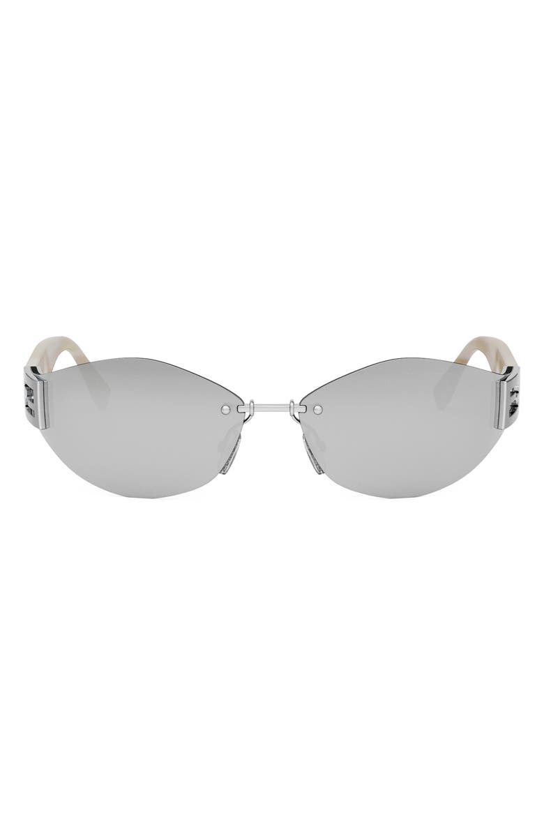Fendi Baguette 74mm Oversize Geometric Sunglasses, Main, color, Shiny Palladium / Smoke Mirror