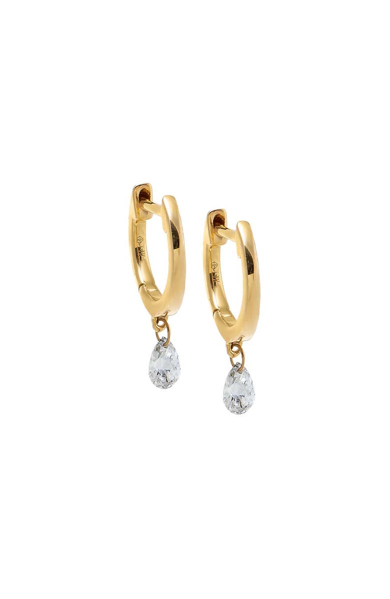 BY ADINA EDEN Pear Floating Diamond Solid Huggie Earring 14K, Main, color, 