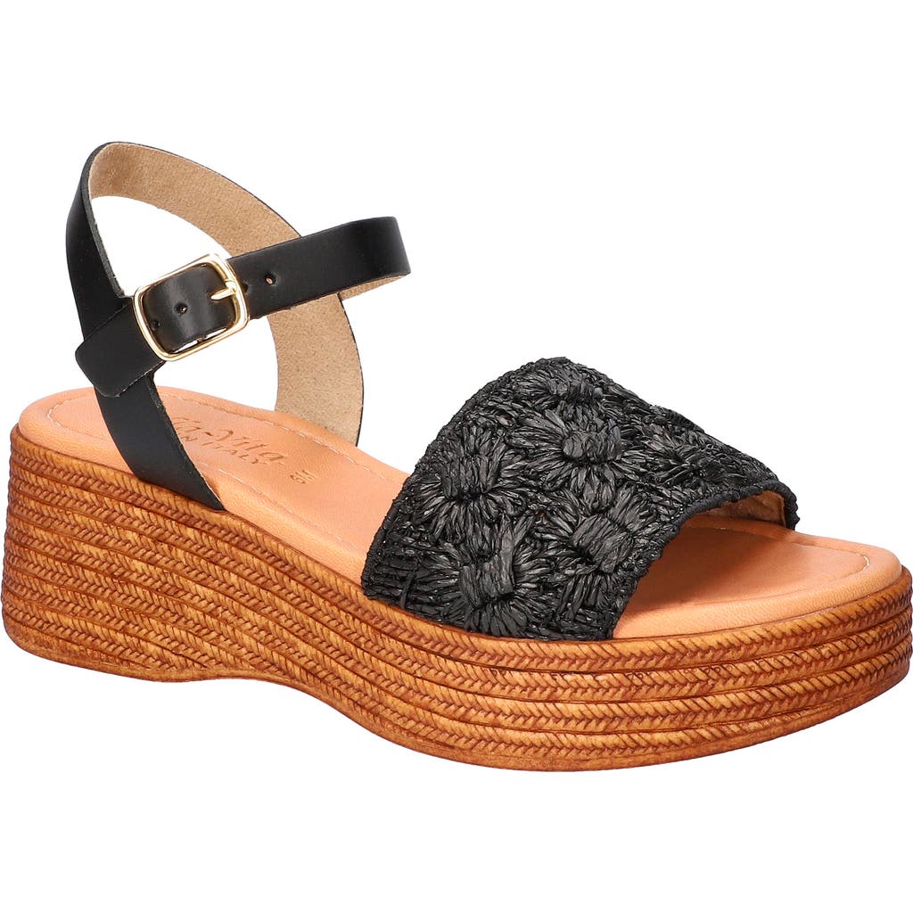 Shop Bella Vita Kea Espadrille Wedge Sandal In Black Floral Raffia-leather